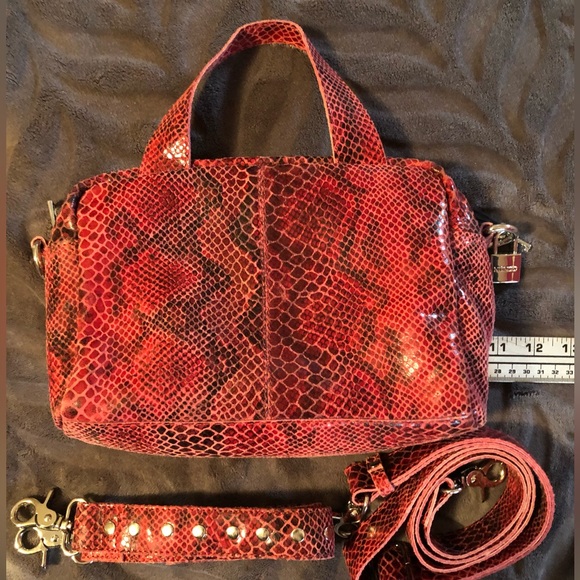 EUC Núnoo mini leather crossbody bag purse w additional straps. Red animal print - Picture 1 of 10